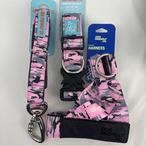 Dog Friendly Co. Pink Camouflage Dog bungee leash, Harness and collar Set size M